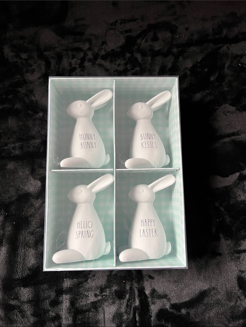 Rae Dunn White Ceramic Bunny Quartet with Spring Sayings
